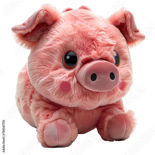 Front view of a rosy-cheeked piggy plushie isolated on a white transparent background