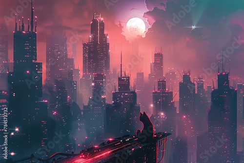 A man looking at a cityscape with a neon sign that says 'the city ' metaverse