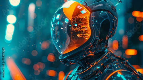 Futuristic cyberpunk astronaut with neon reflections