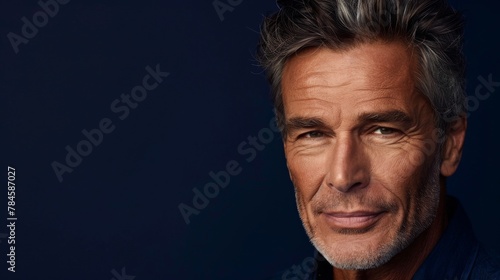 Handsome Mature Man with Grey Hair and Charismatic Smile