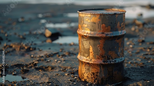 An isolated steel oil barrel, symbolizing the oil industry and fuel storage