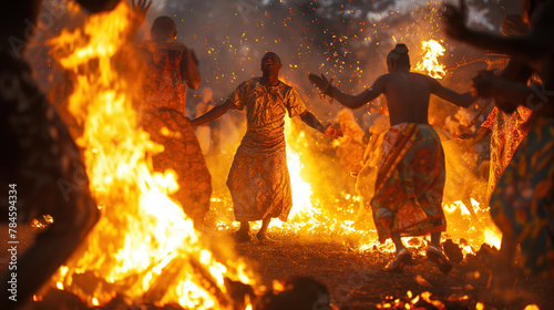 Traditional African Fire Dance Celebration at Twilight