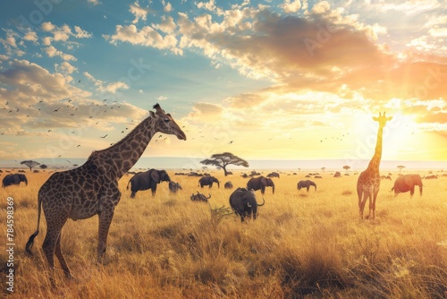 A large group of African safari animals
