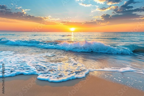 Beach Wave. Picturesque Sunrise Over the Sea with Stunning Colors