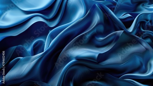 3D Blue. Layered Abstract Silk Drapery Background with Textured Macro Structure