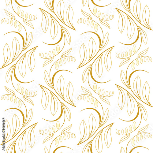 Wild flowers seamless pattern in modern style. Delicate old golden colours. Monochrome graphic background. Vector illustrationon on white background for wallpaper, textile, design projects.