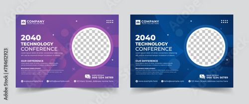 Modern technology conference webinar template and business event invitation flyer layout design, Online webinar, meeting or training promotion banner,