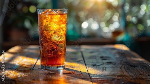 Glass of Soda on Wooden Table