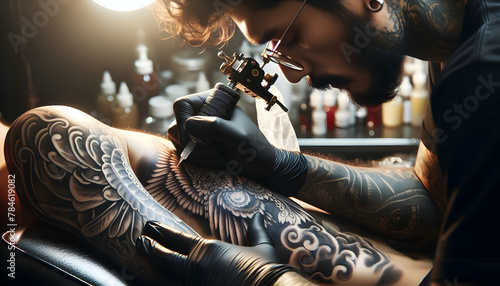 Creative Imagination: A Candid Look at a Tattoo Artist Inking Detailed Designs in Their Studio, Blending Ink and Inspiration into Art
