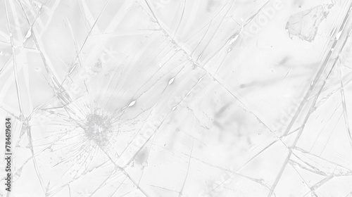 Broken glass on transparent background with lots of glass splinters and cracks