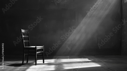 The silhouette of a lone chair against a vast, empty wall, the play of light and shadow creating a study in form and space.