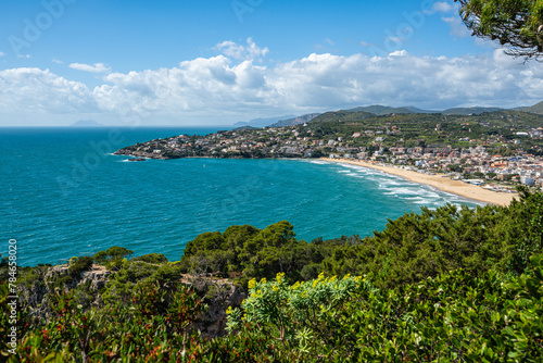 Beautiful mediterranean landscape with the beautiful Serapo Beach at Gaeta. Lazio, Italy.