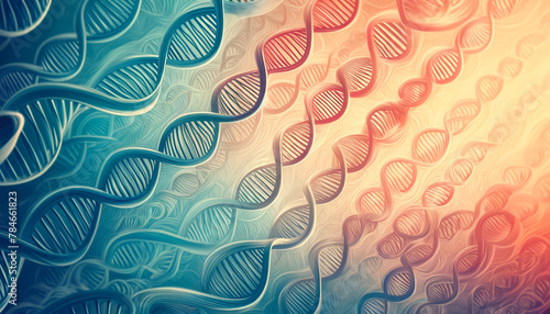 abstract illustration of DNA strands in gradient colors, horizontal abstract scientific background