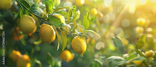 A tree with ripe lemons in a Mediterranean garden, Generative AI.