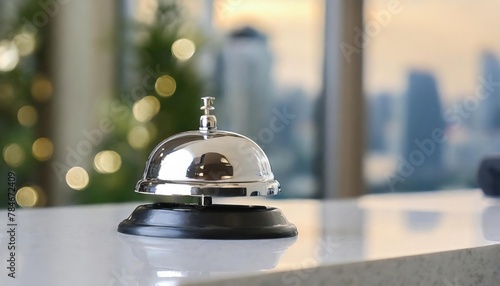 desk bell on reception counter. Hotel bell 