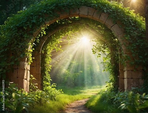 Shining sun in the forest tunnel, world environment day concept, save the tree save the globe