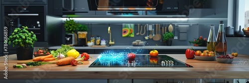 Smart kitchen concept with kitchen smart home appliances integrating vr, ar, and the internet of things