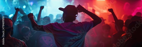 cinematic photo of a hip-hop dancer in a crowded club