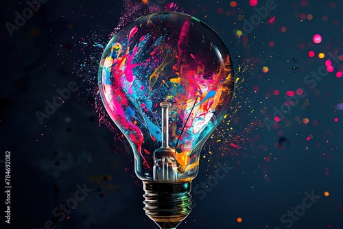 Light bulb covered in colorful paint for creativity and brainstorming artistic endeavors