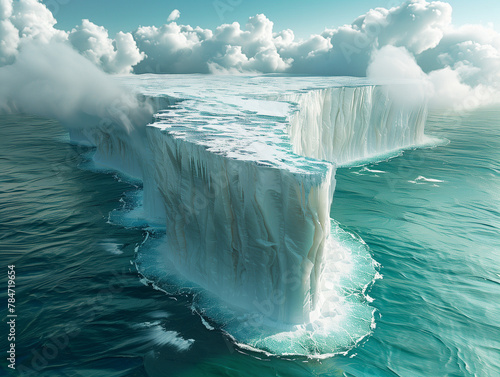 La fonte des glaces : morceau de banquise ou glacier imposant qui s'effrite sous la chaleur du réchauffement climatique
