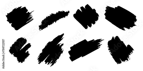 Brush strokes. Vector paintbrush set. Grunge design elements. Ink splatters. Grungy painted objects.