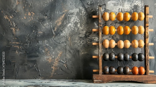 Retro wooden accounting abacus on gray background. AI generated image