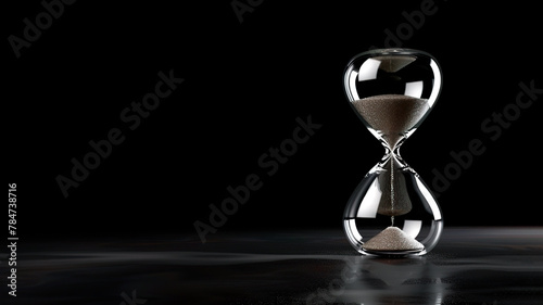 Hourglass on dark background with copy space