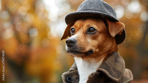 Detective Pup: Sleuth Style in Autumn Hues. Concept Puzzle-solving Pooch, Autumn Adventures