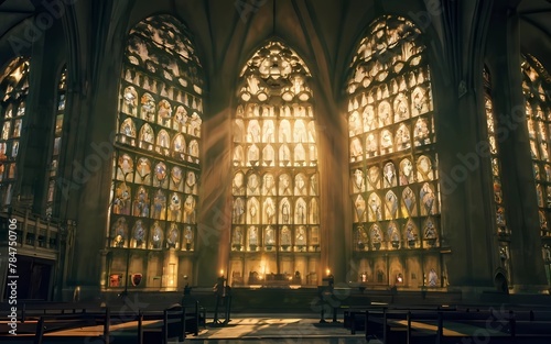 the sun lights shines through the outside windows of a cathedral