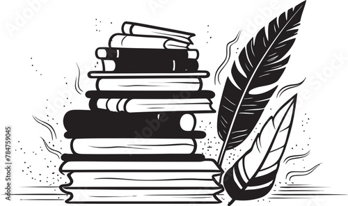 Library Legacy Quill and Books Logo Design Literary Pinnacle Symbolic Emblem Icon