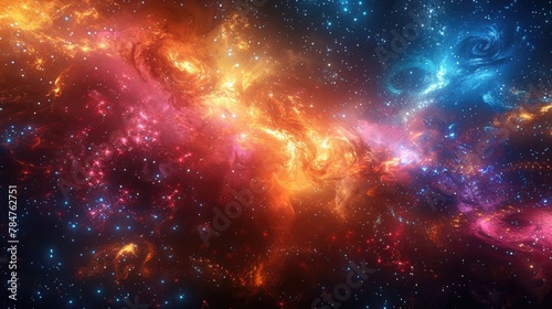 Cosmic explosion of colors in an abstract galactic scene, soft tones, fine details, high resolution, high detail, 32K Ultra HD, copyspace