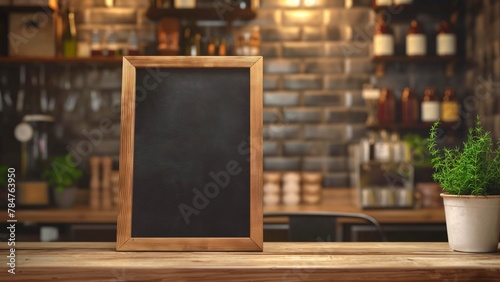 Empty wooden blackboard in the counter bar