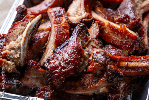 Basket of delicious baby back pork ribs fresh of the pellet grill smoker