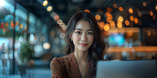 Asian business woman working on a laptop in a professional office