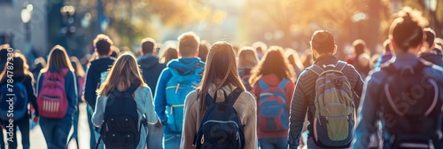 Students Walking to Class in University Environment with Motion Blurred Background