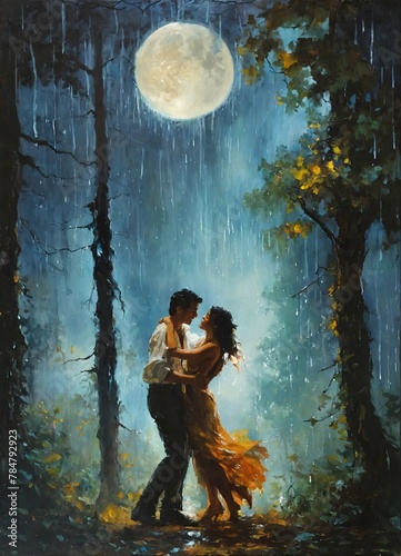 Couple Dancing in a Forest Under the Rain