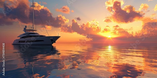 photo of luxury yacht on the ocean at sunset