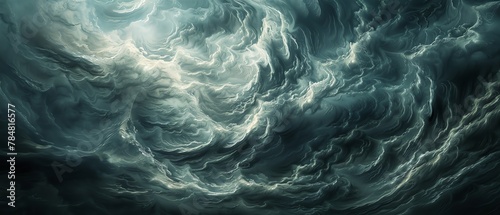 Turbulent Skies, illustrating the dramatic impact of extreme wind on the environment, with swirling clouds and flying objects, highlighting the ferocity of windstorms