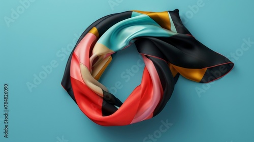 Blank mockup of a luxurious silk scarf with a bold geometric design. .