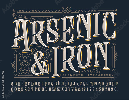 Arsenic and Iron is an ornate old-word alphabet with victorian and art deco elements and effects.