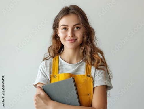 Retrato de uma estudante de Letras posando para uma foto, capturando o momento de preparação e aspiração de uma futura professora. Reflete o compromisso e entusiasmo pela educação