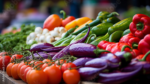 Colorful array of fresh vegetables at the bustling market, photo shot