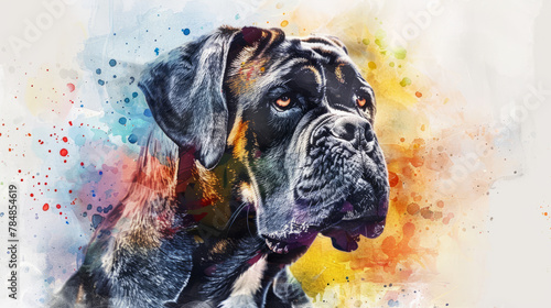 Portrait of mastiff dog. Colorful watercolor painting illustration.