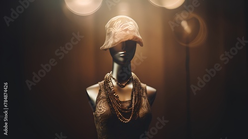 Female mannequin wearing hat and necklace. 3D Rendering