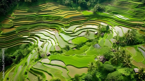 Aerial view of green rice terraces in Bali, Indonesia