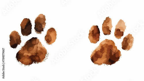 Watercolor paw dog pet or cat brown ink pattern tra