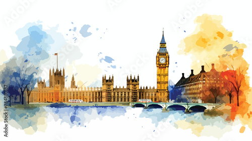Watercolor sketch of Big Ben London UK United Kingd