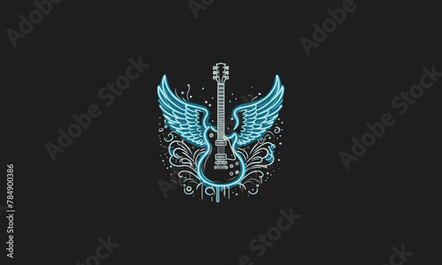 guitar with wings vector illustration mascot design neon