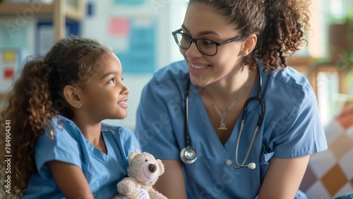 doctor examining a child, a heartwarming interaction between a healthcare professional and a young girl