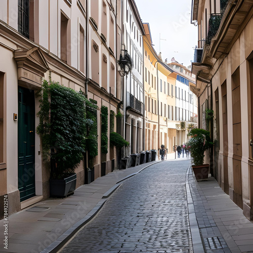 Una imagen desde una interesante perspectiva de una calle de apariencia europea